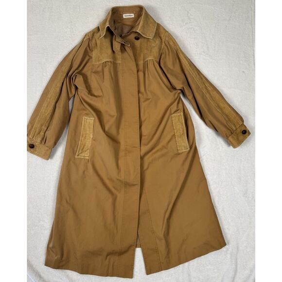 Vintage Rain Shedder Jacket Trench Coat Women XL Tan ButtonUp Lined Corduroy - Picture 1 of 8
